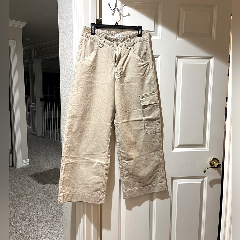 New-like, khaki corduroy wide leg pants.